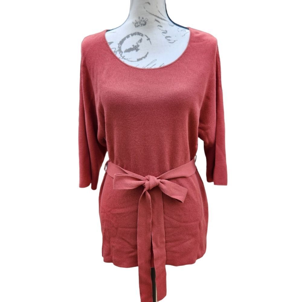 Peruvian‎ Connection -342 Orange Brick Tied Tunic Sweater Size XS